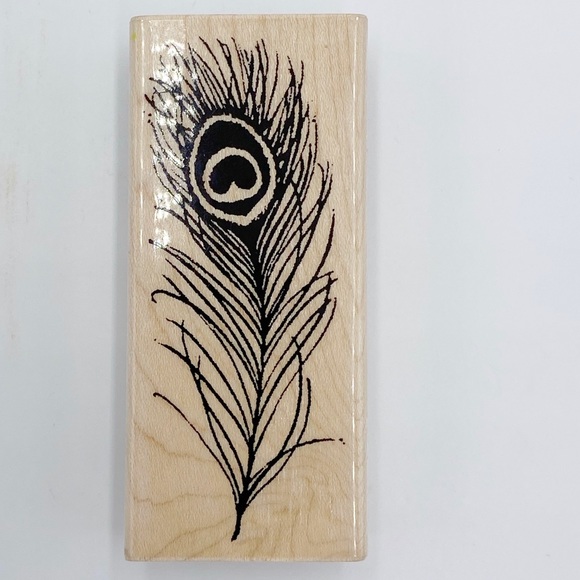 Wooden Rubber Ink Stampers Peacock Feather, Frog, Think Happy Be Happy Stampers - Picture 2 of 11